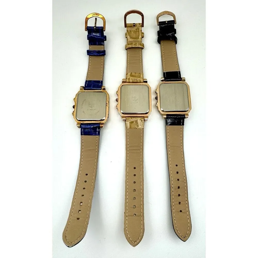 HH LUXURY WATCH Women's Blue, Black, & Gold Band Chronograph Watches Rhinestone